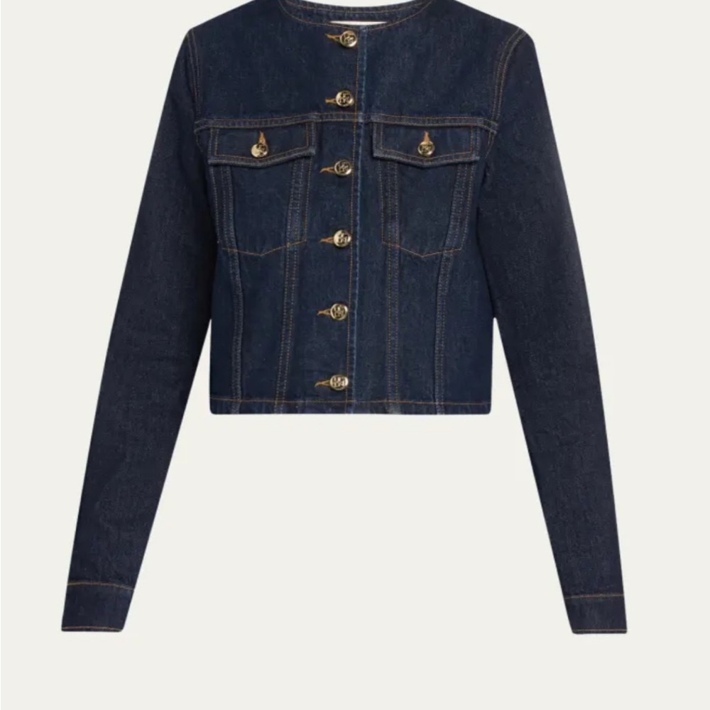 Dark Blue Denim Jacket with Gold Buttons